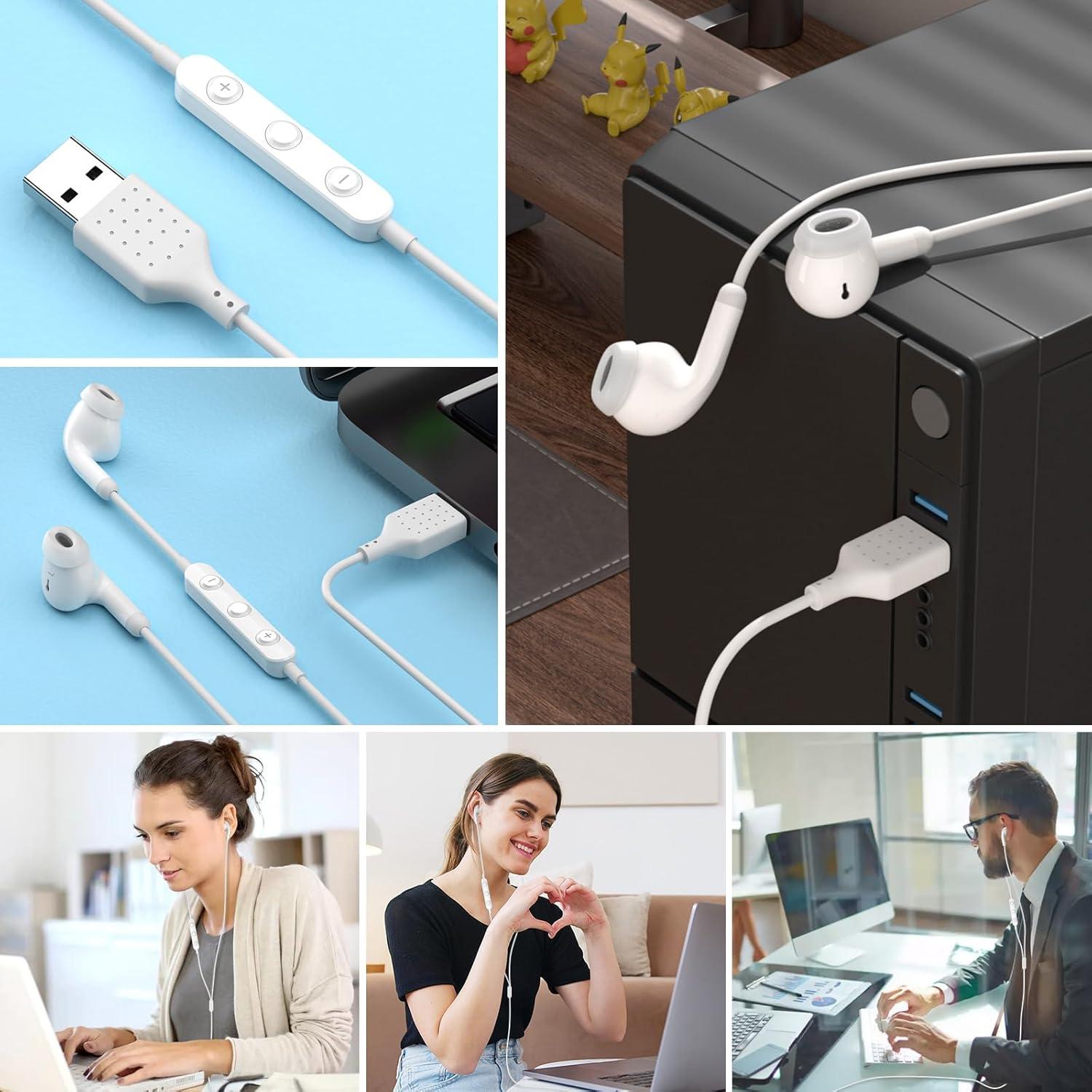 Auriculares USB AIAUXAI con Micrófono y Control de Audio Blanco