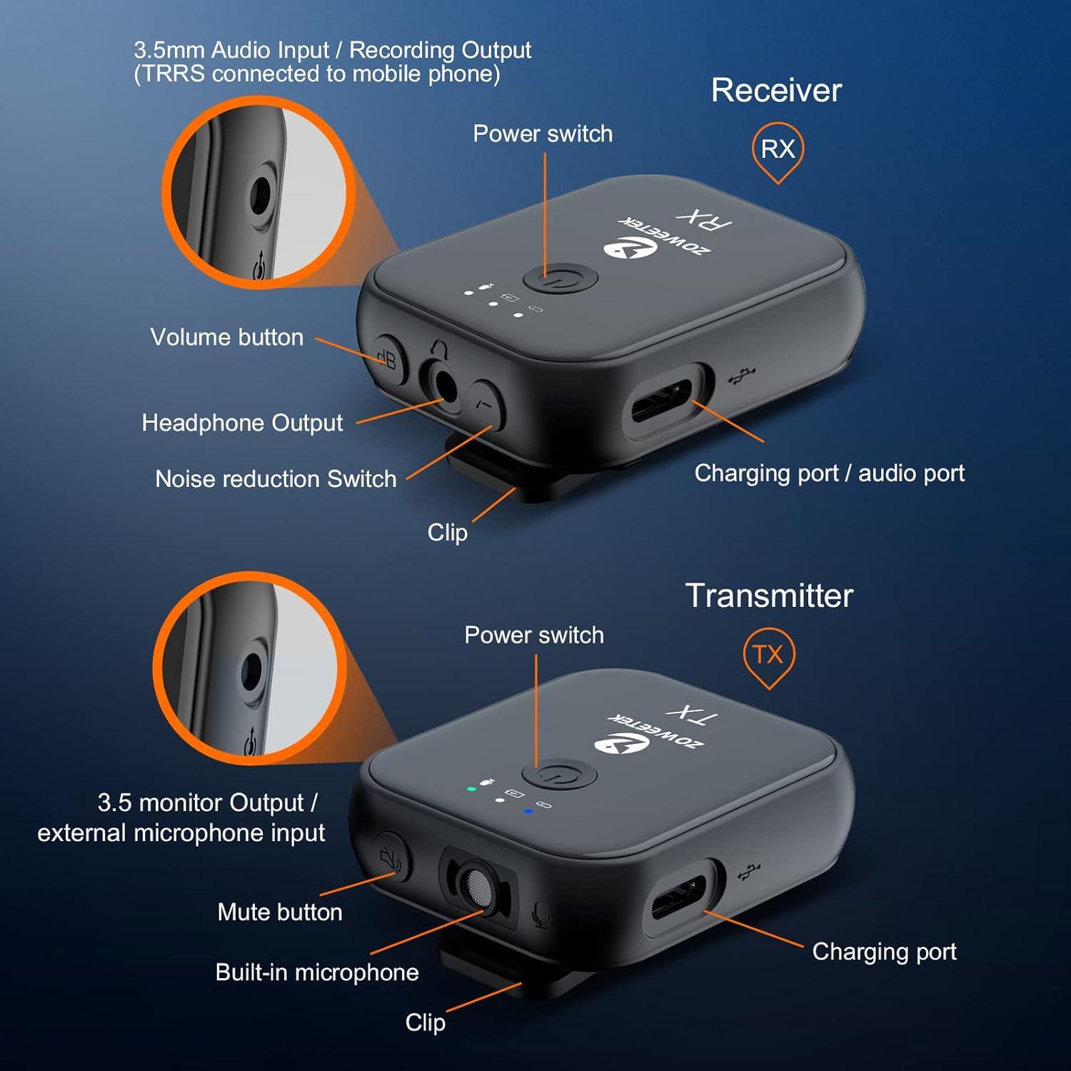 Micrófono Lavalier Inalámbrico ZOWEETEK Doble Canal 289g