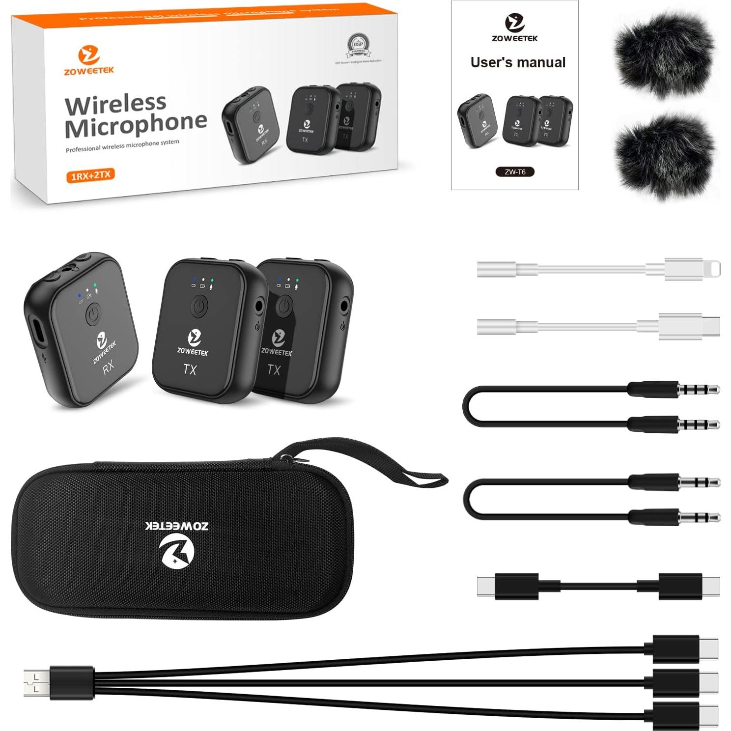 Micrófono Lavalier Inalámbrico ZOWEETEK Doble Canal 289g