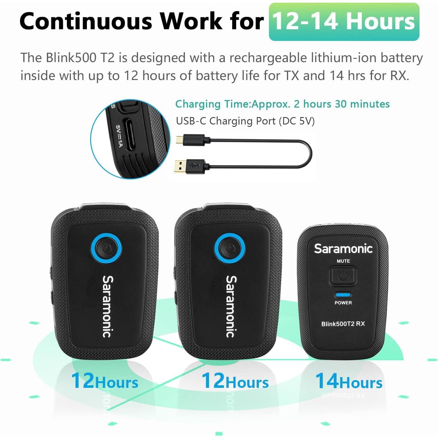 Micrófono Lavalier Inalámbrico Saramonic Blink500 T2 100m