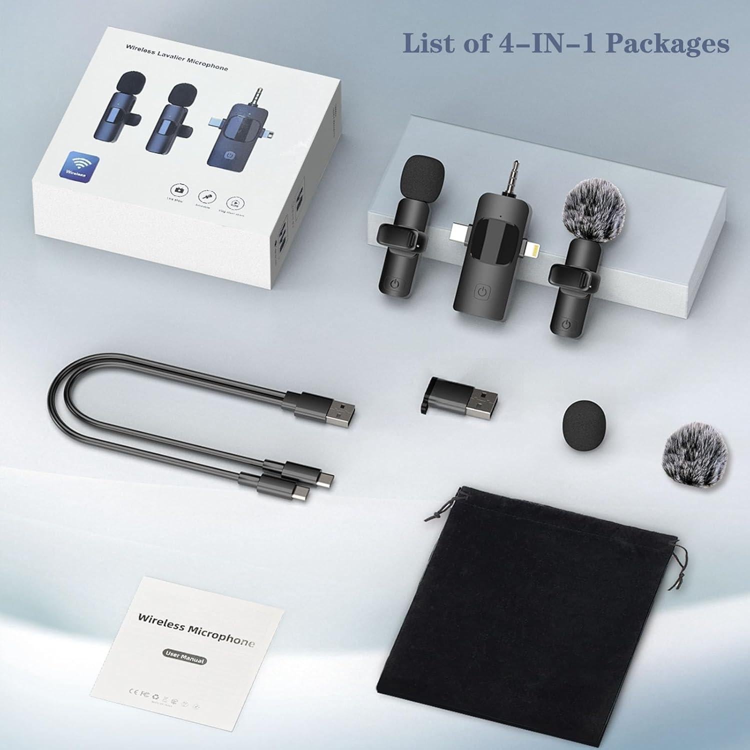 Micrófono Lavalier Inalámbrico EVXVE Mini 4 en 1 USB-C