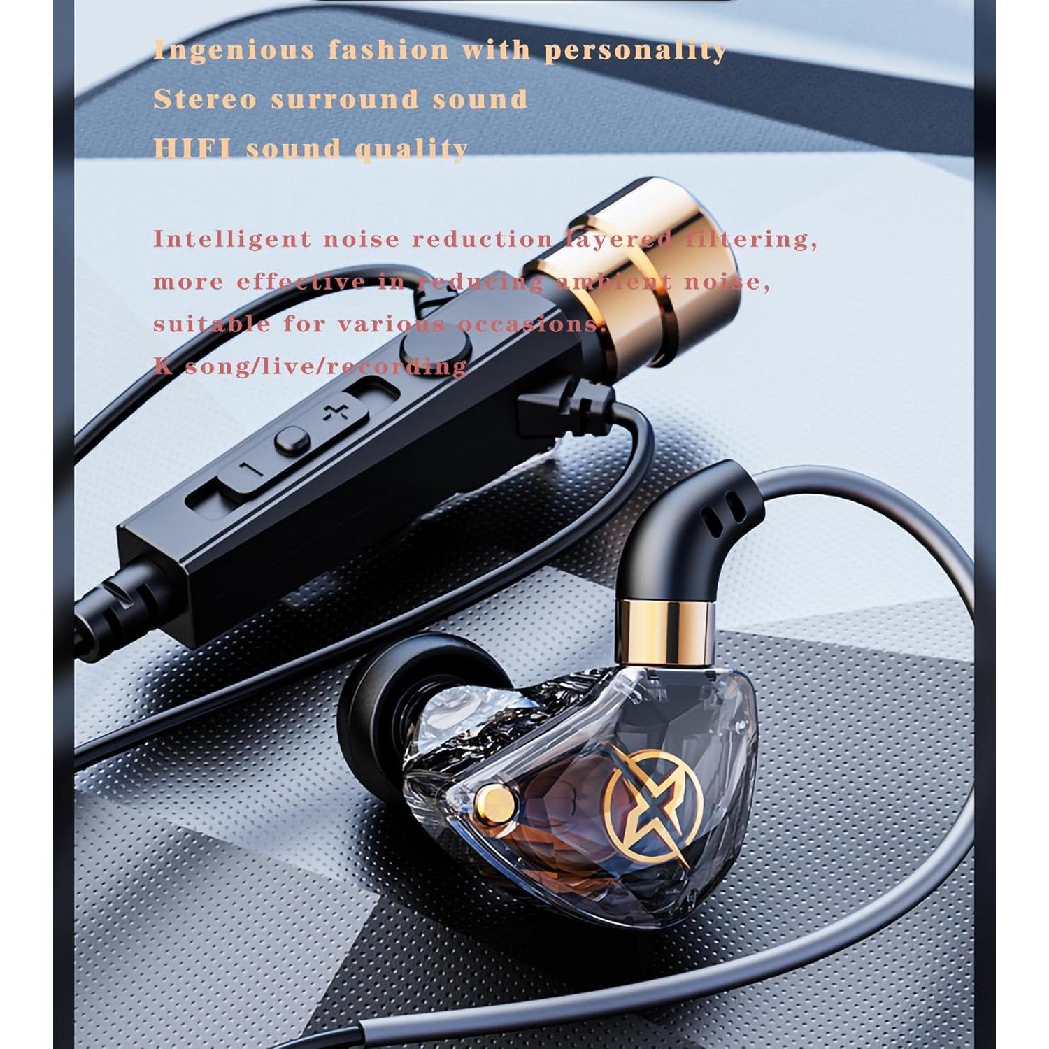 FEDAI KT-02 Wired Headphone,3-Meter Long Noise Cancelling Earphones with Mic Dynamic HD,More Convenient and Comfortable Headsets for Live Singing Recording,Karaoke, Live Video Streaming（Blue 3M） …