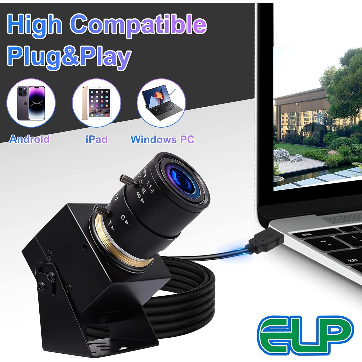 Cámara USB 4K ELP 2.8-12mm con micrófono y zoom manual
