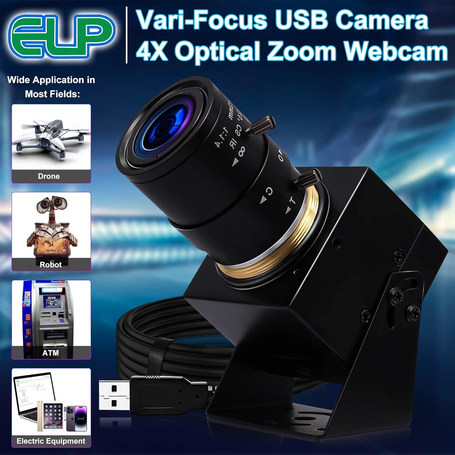 Cámara USB 4K ELP 2.8-12mm con micrófono y zoom manual