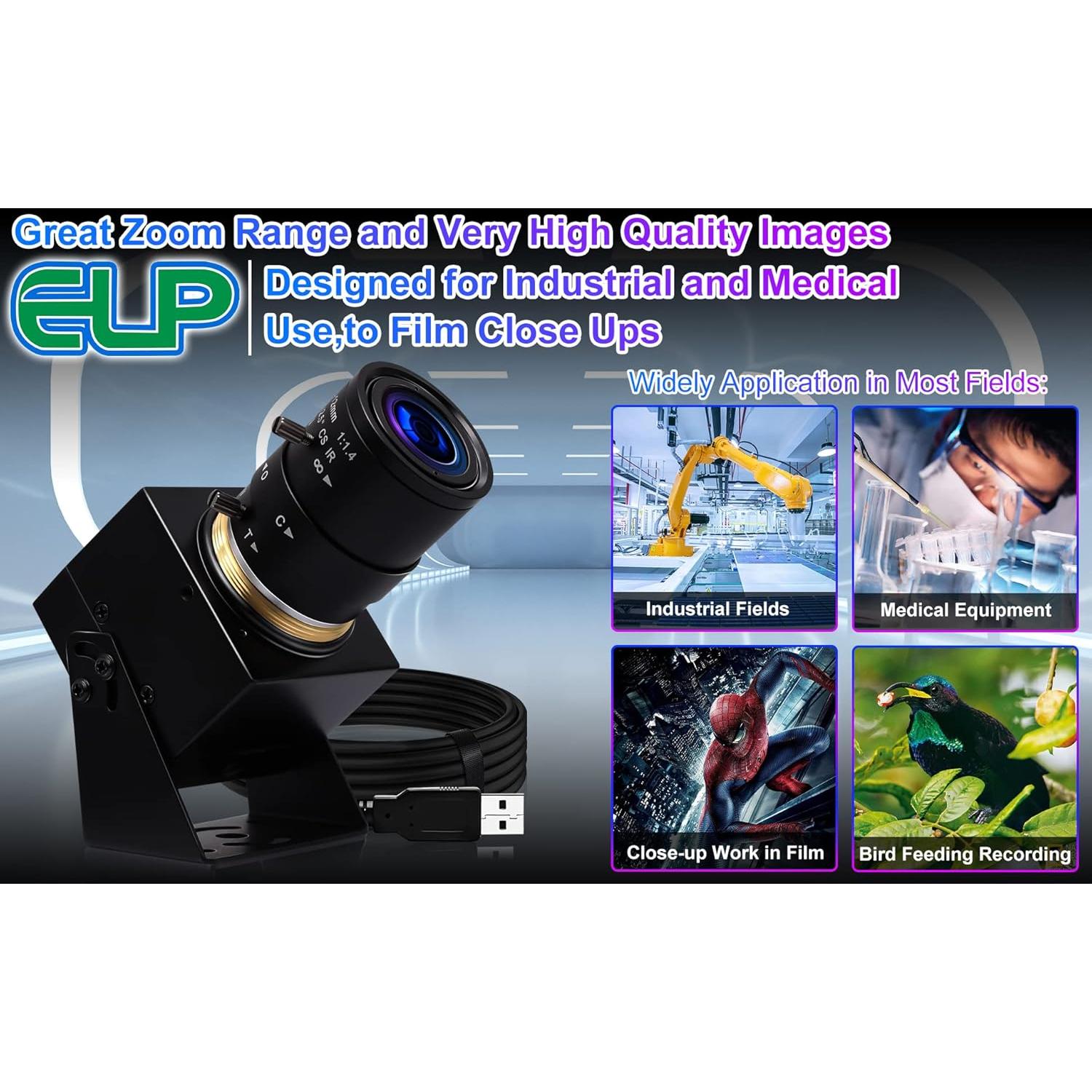 Cámara USB 4K ELP 2.8-12mm con micrófono y zoom manual