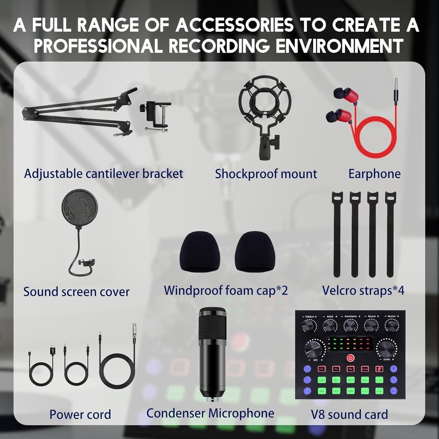 ALSO GO Podcast Equipment Bundle, Podcast Microphone Bundle with BM-800 Microphone & V8s Sound Card, Recording Studio Equipment for Singing, Gaming, Live Streaming and YouTube Tiktok