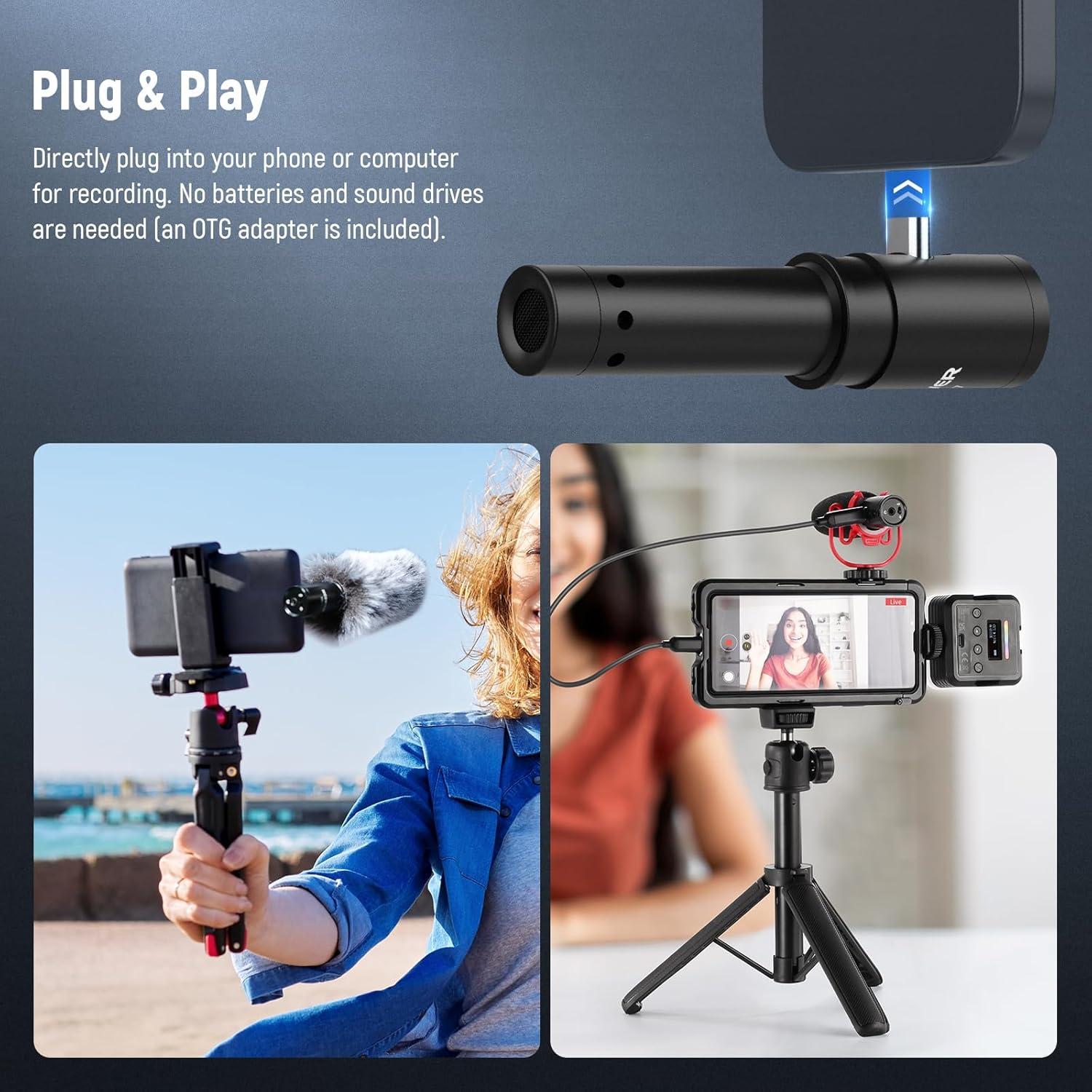 Micrófono USB C NEEWER Mini Shotgun con Reducción de Ruido