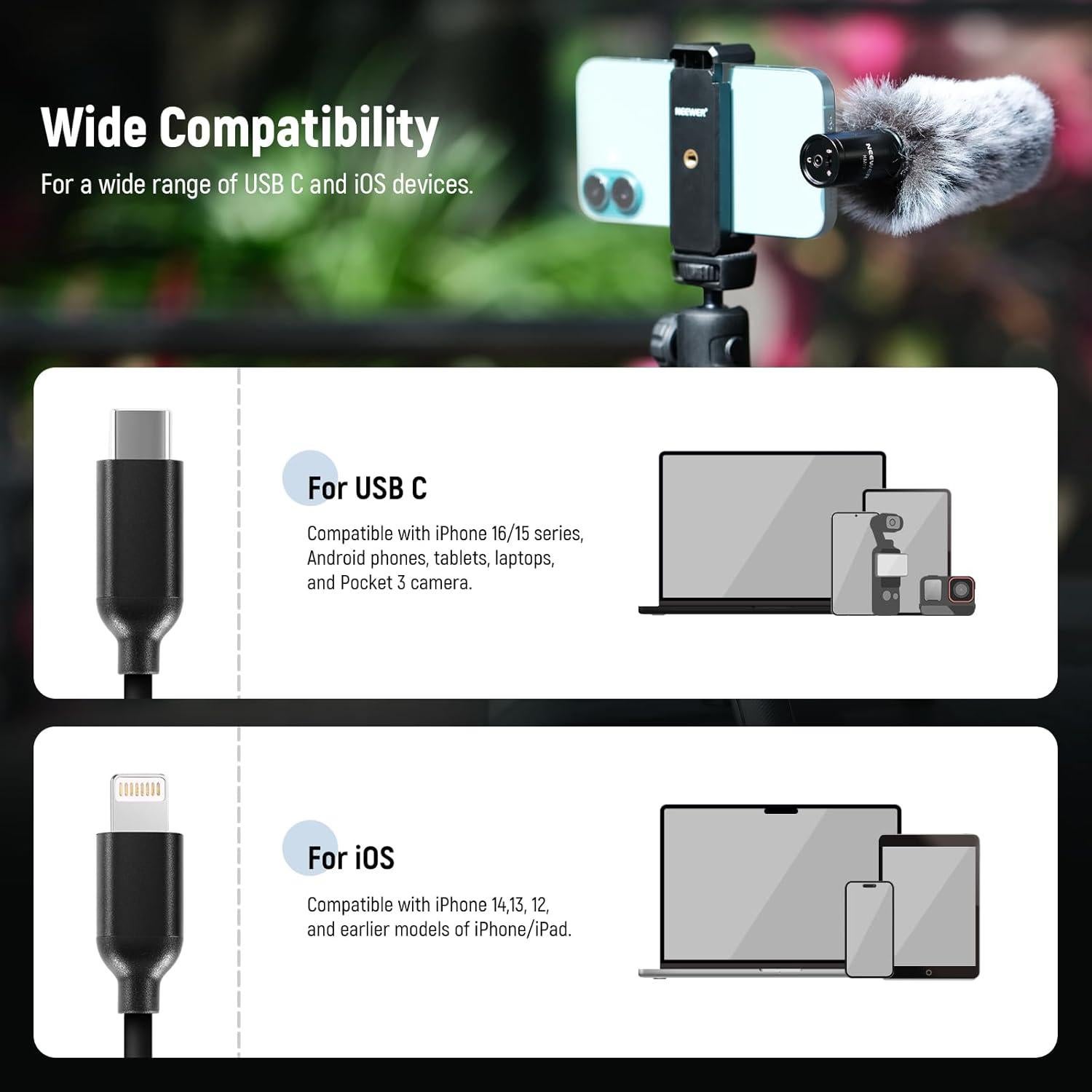 Micrófono USB C NEEWER Mini Shotgun con Reducción de Ruido