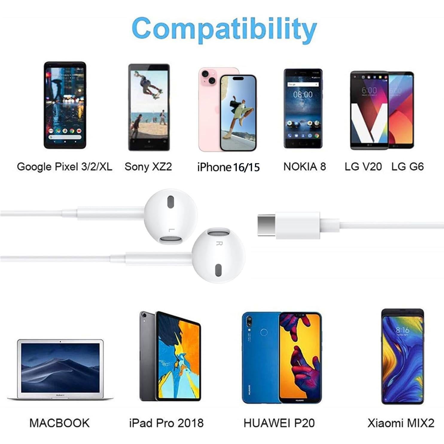 Auriculares USB C Zetuti Hi-Fi Estéreo In-Ear 2 Paquetes