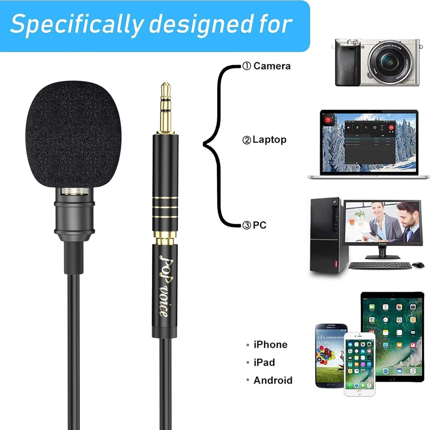 Micrófono Lavalier PoP Voz 3.9m Profesional para Smartphone