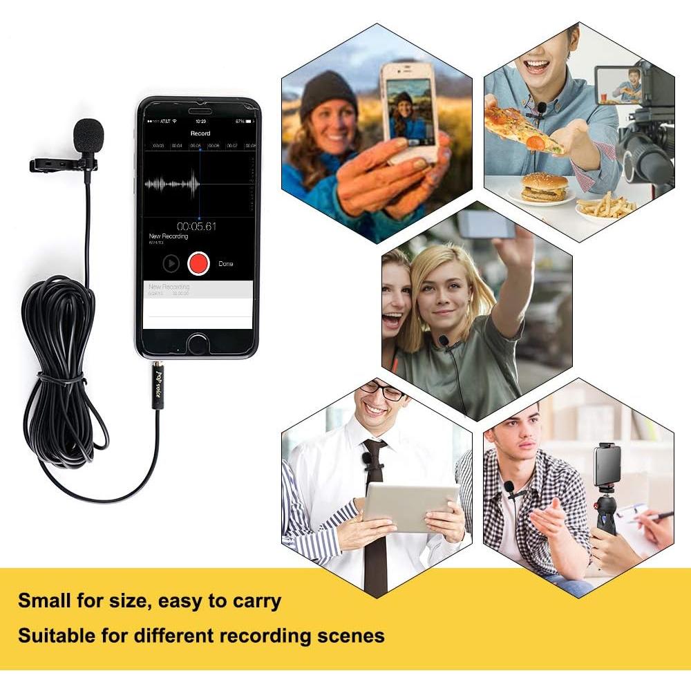 Micrófono Lavalier PoP Voz 3.9m Profesional para Smartphone