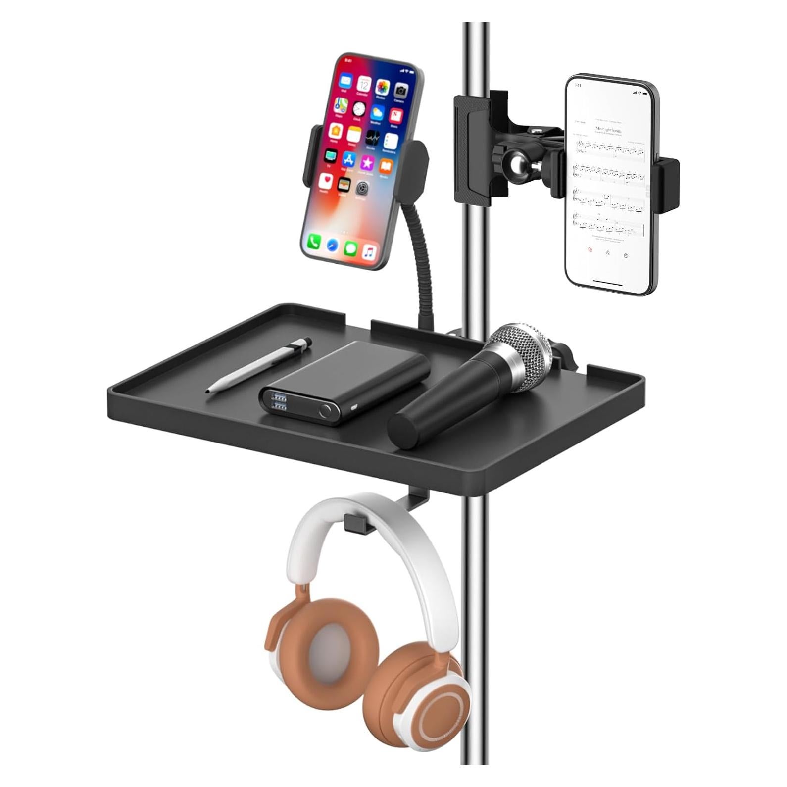 Bandeja Soporte Micrófono Universal con Soporte Teléfono 16.5x22cm