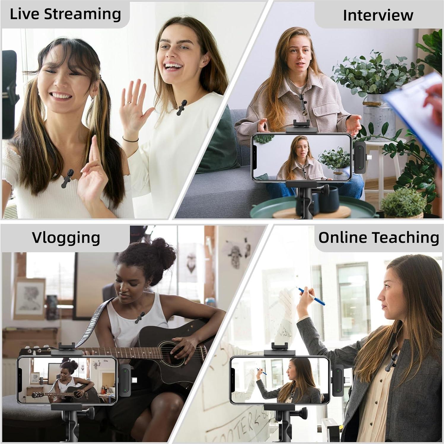 Paquete de 2 Micrófonos Lavalier Inalámbricos Mini para iPhone y Android