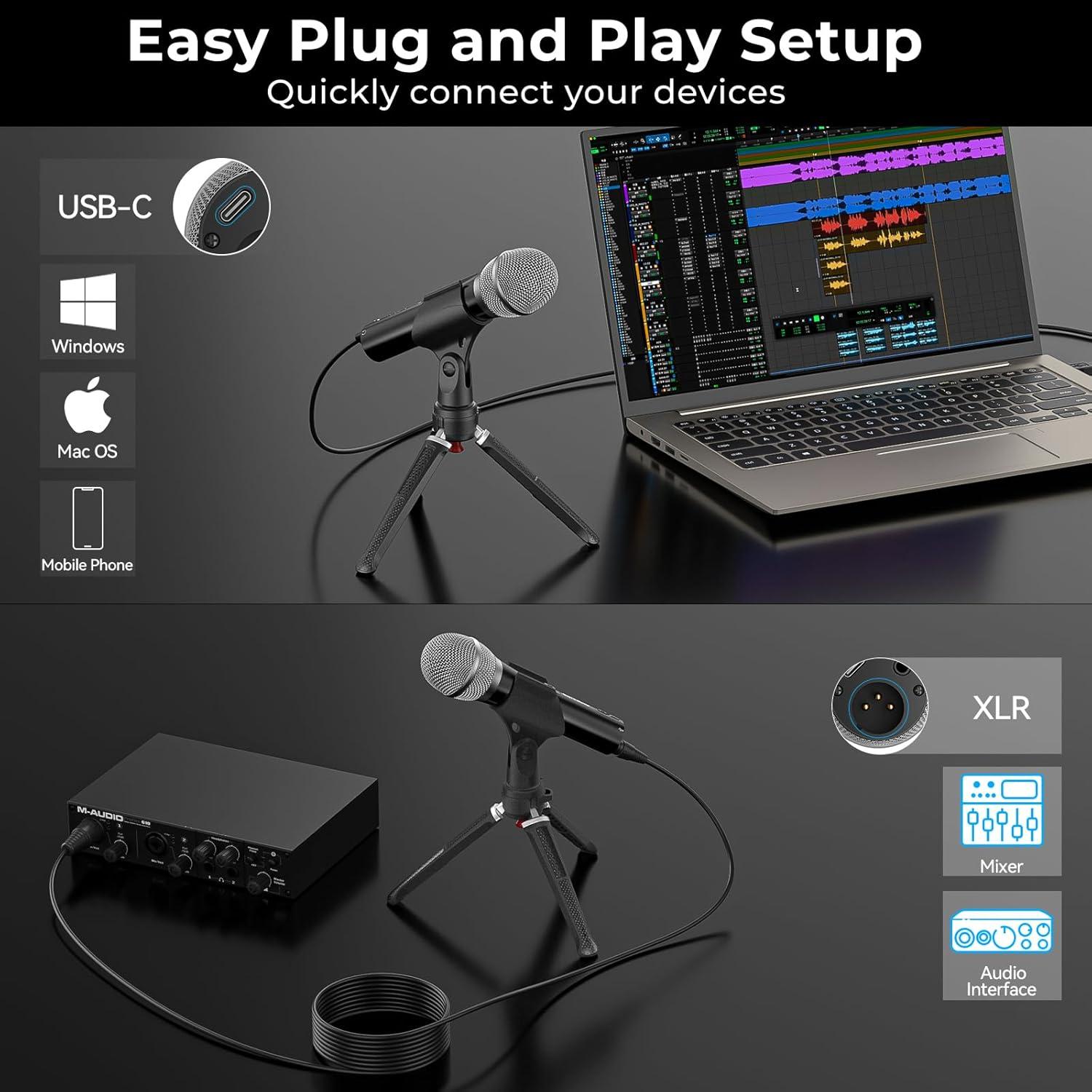 Micrófono Dinámico USB/XLR Borenbuir BL-550USB con Cancelación de Ruido