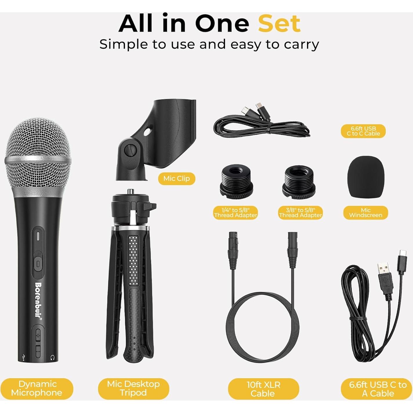 Micrófono Dinámico USB/XLR Borenbuir BL-550USB con Cancelación de Ruido