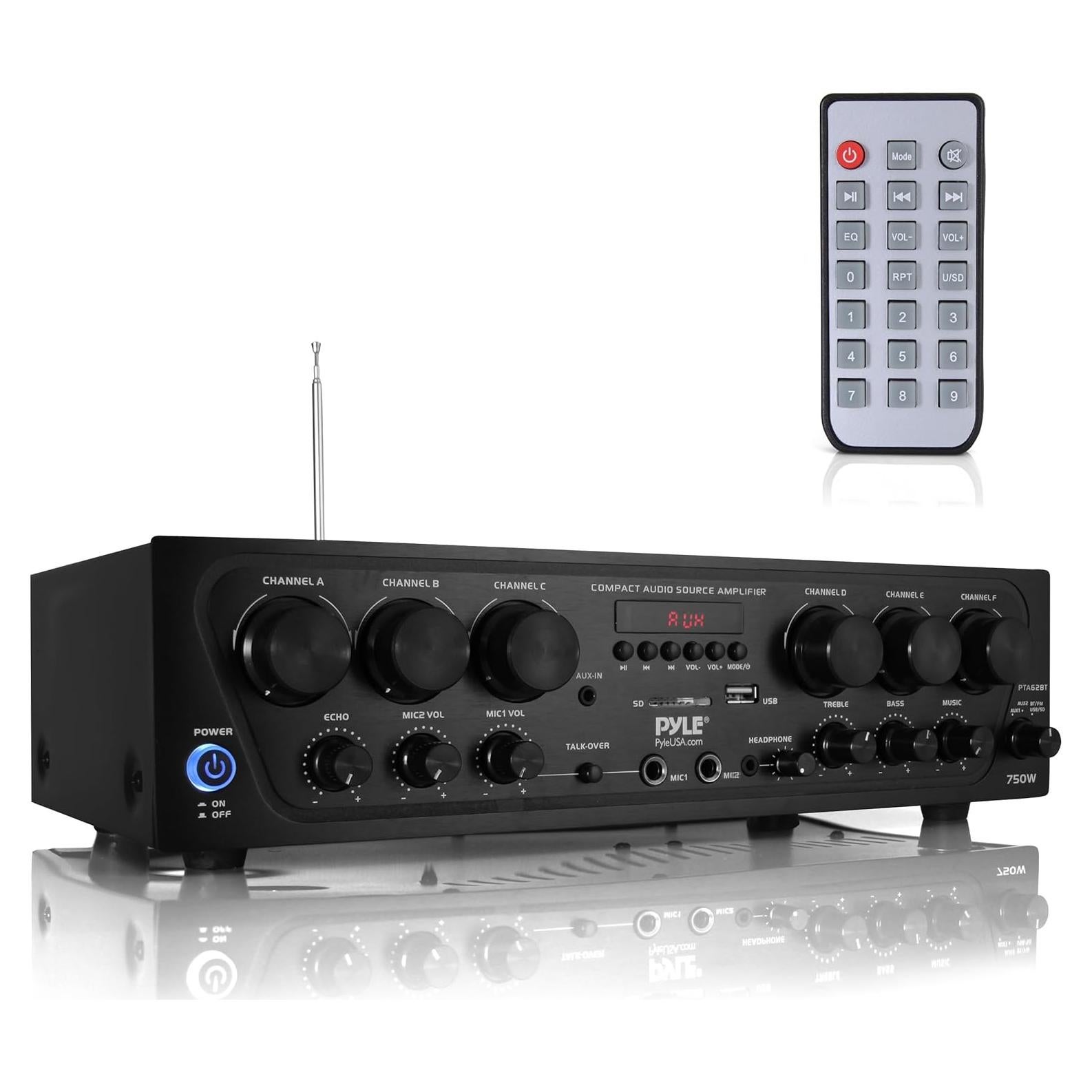 Amplificador Estéreo Pyle PTA62BT 750W Bluetooth 6 Canales