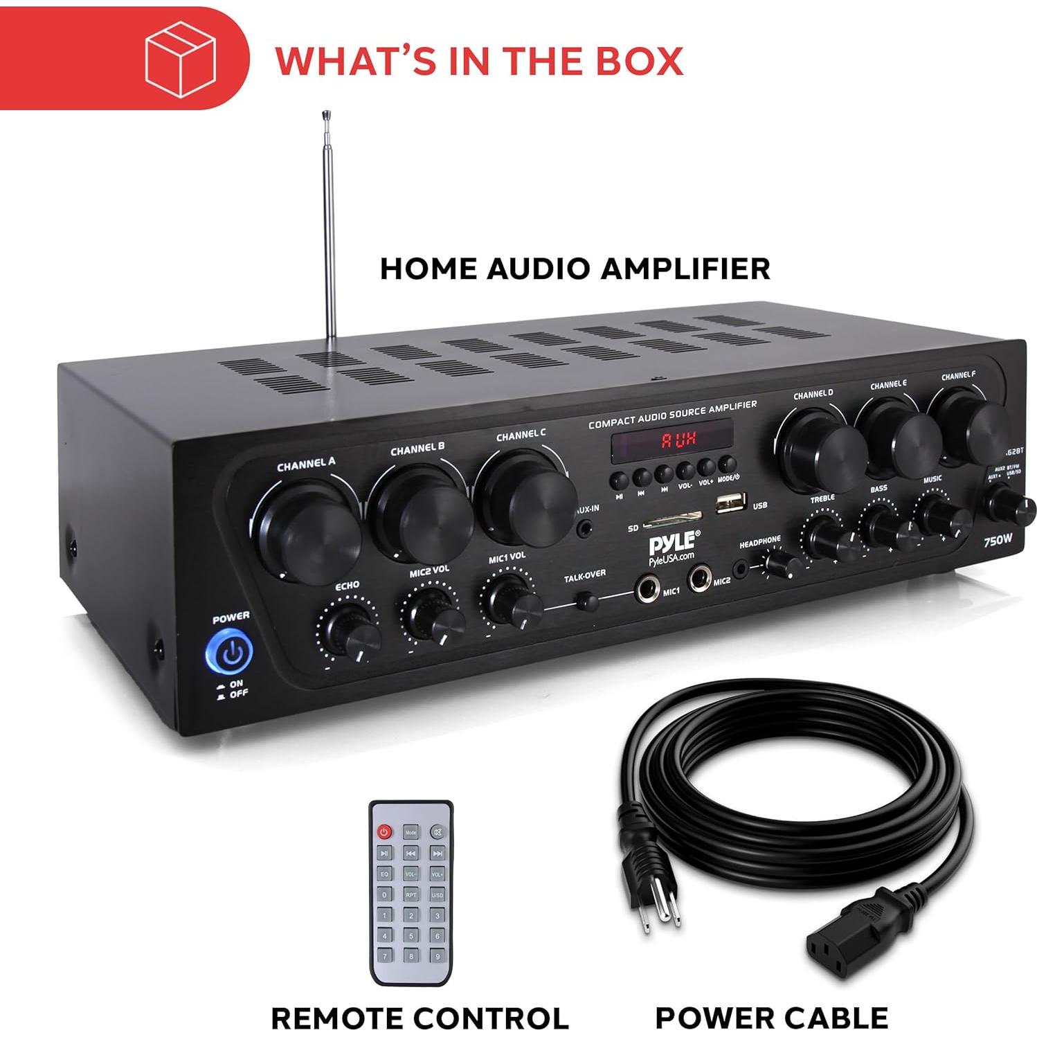 Amplificador Estéreo Pyle PTA62BT 750W Bluetooth 6 Canales