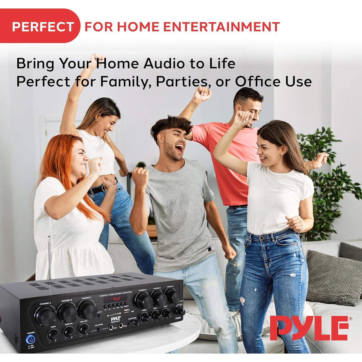 Amplificador Estéreo Pyle PTA62BT 750W Bluetooth 6 Canales