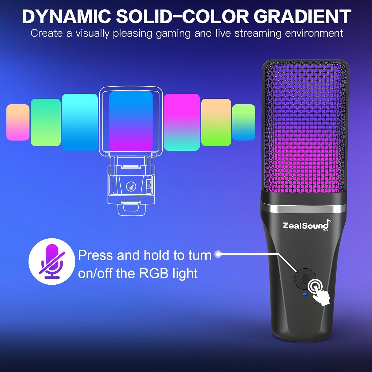 Kit de Micrófono RGB USB ZealSound A68 para Gaming con Brazo