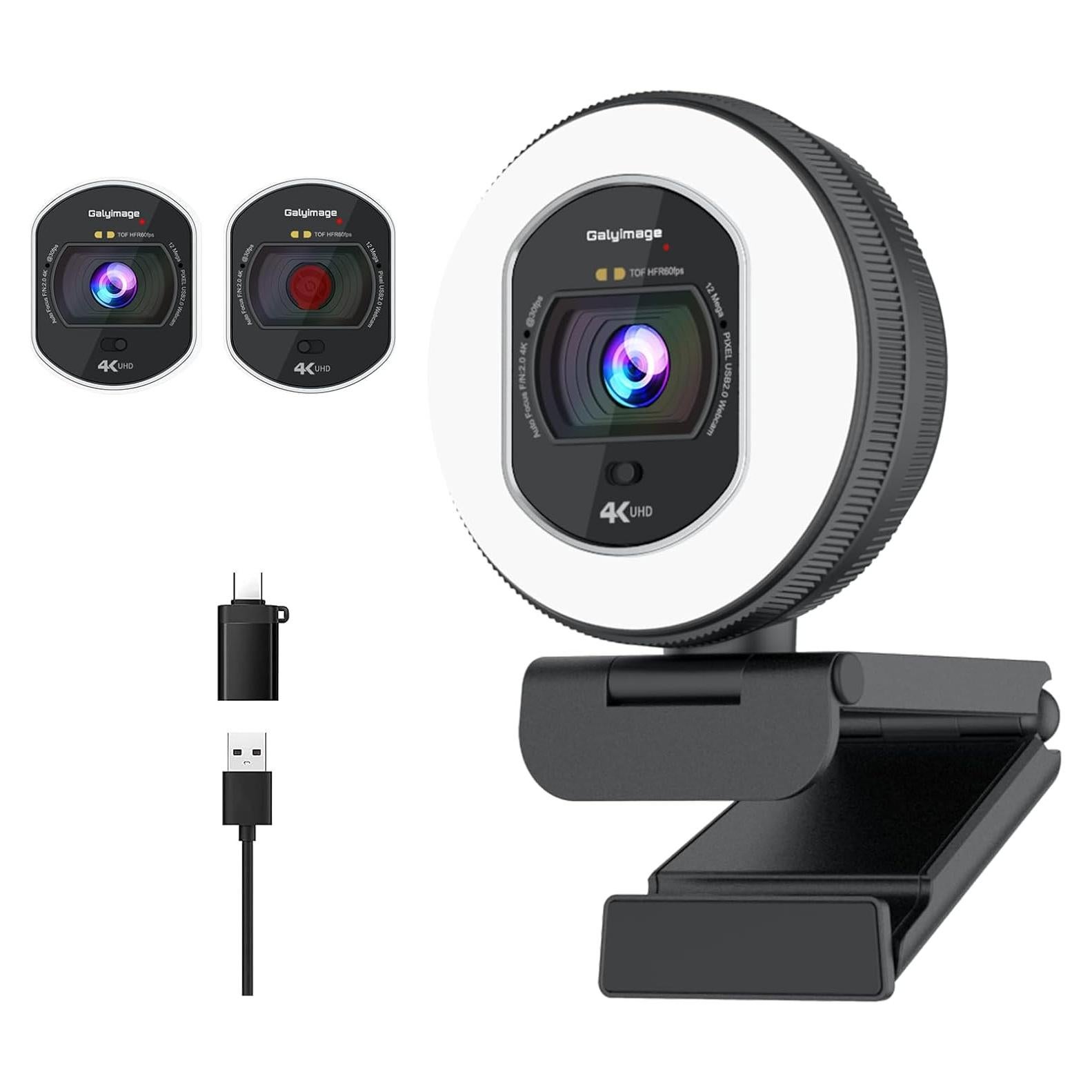 Cámara Web 4K Galyimage con Luz de Anillo y Micrófono