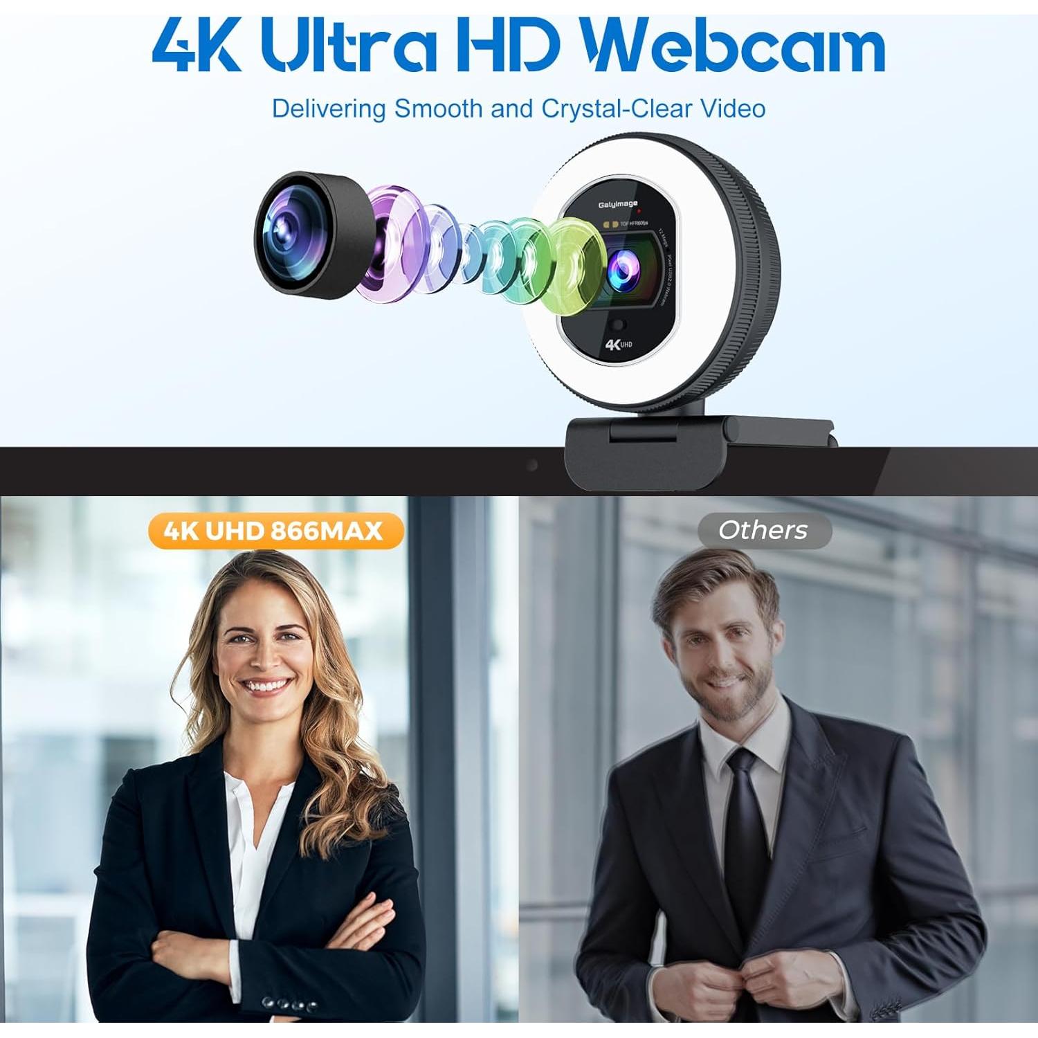 Cámara Web 4K Galyimage con Luz de Anillo y Micrófono