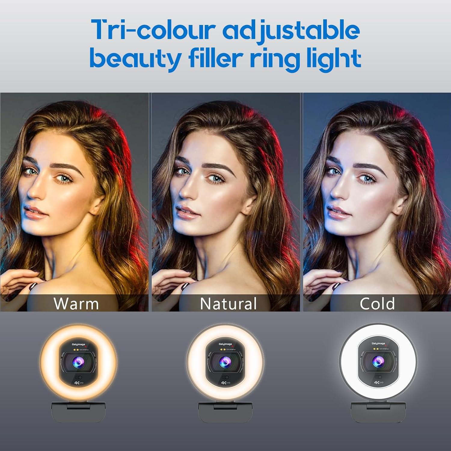 Cámara Web 4K Galyimage con Luz de Anillo y Micrófono