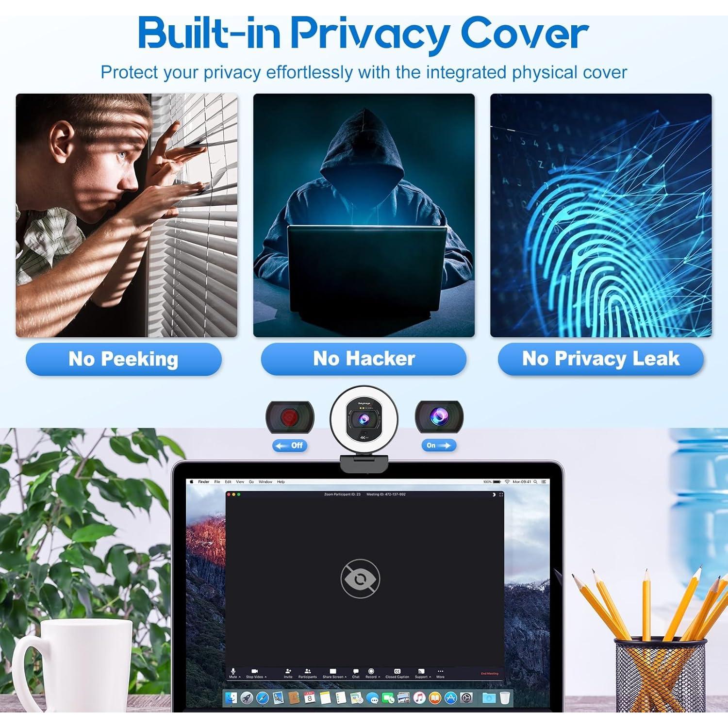 Cámara Web 4K Galyimage con Luz de Anillo y Micrófono