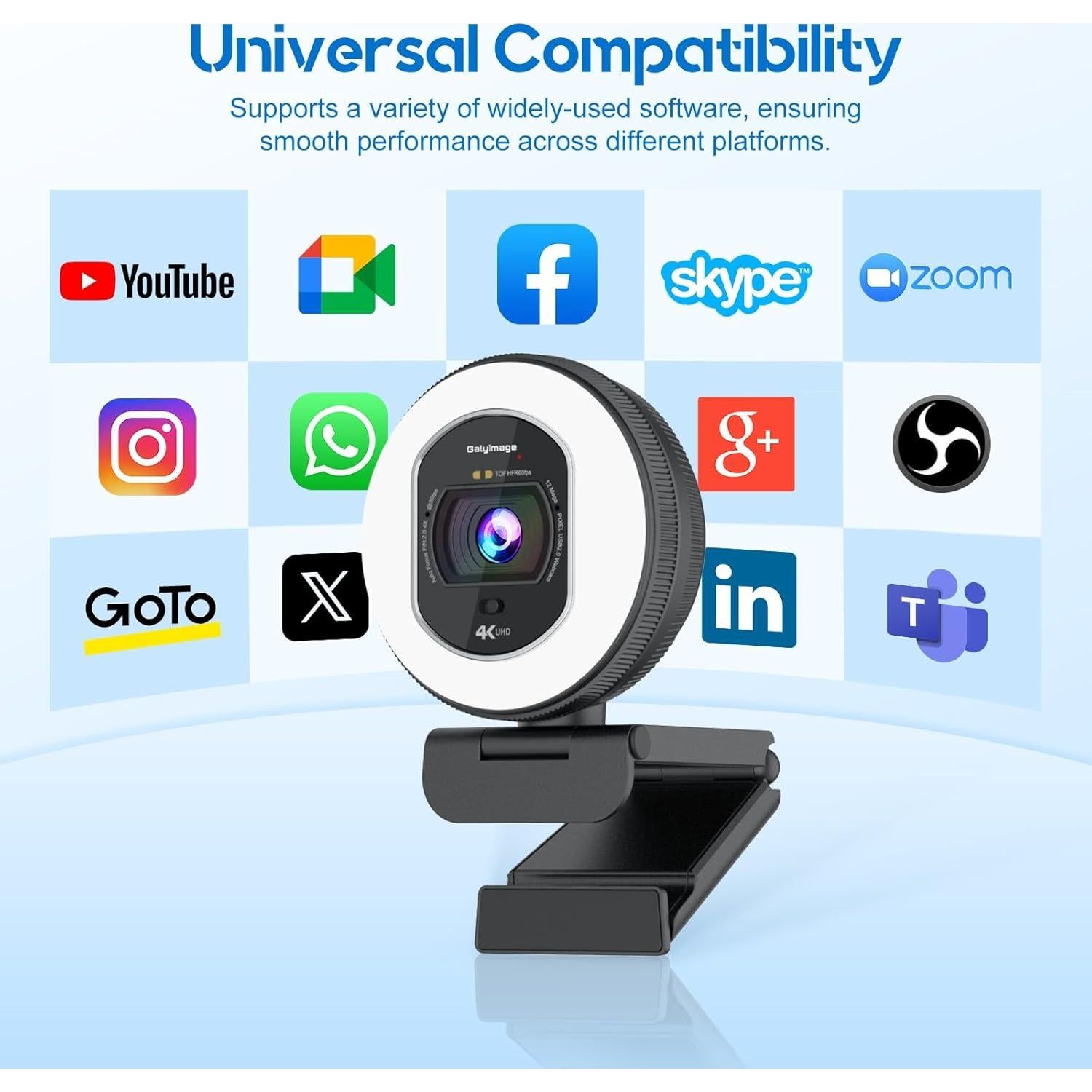 Cámara Web 4K Galyimage con Luz de Anillo y Micrófono