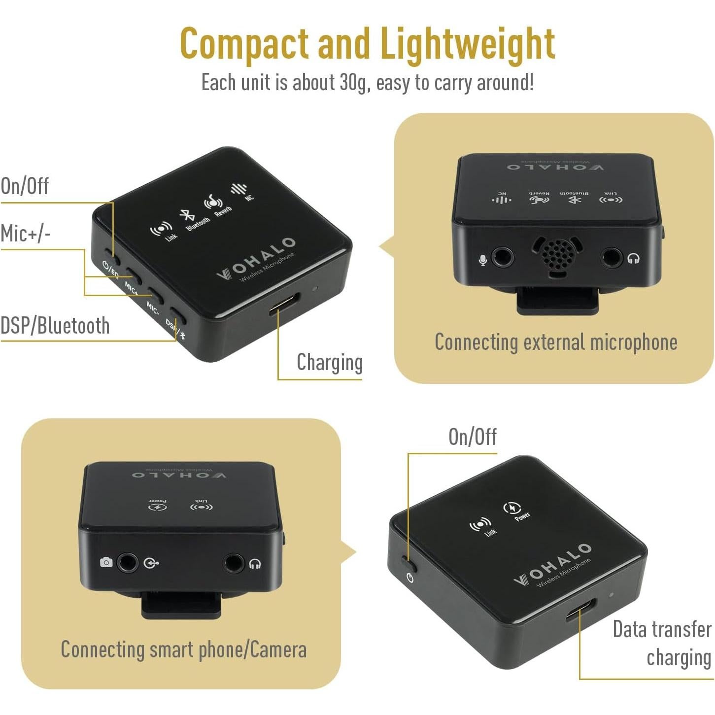 Micrófono Lavalier Inalámbrico VW-10 con Reducción de Ruido