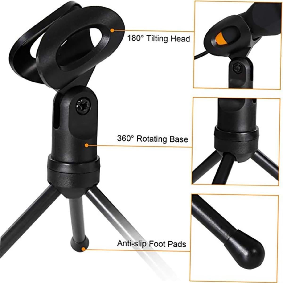 Soporte de Micrófono y Trípode Ajustable Negro para PC