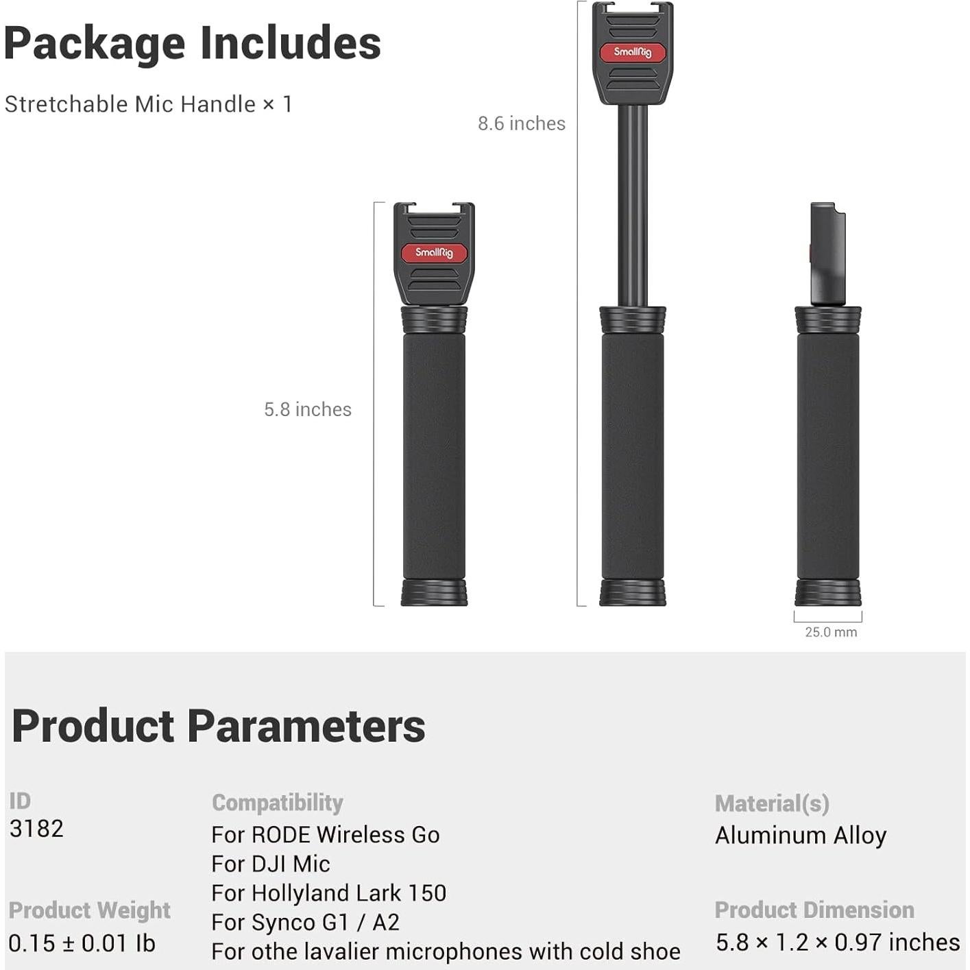 Mango de Micrófono Extensible SmallRig 3182 para Entrevistas