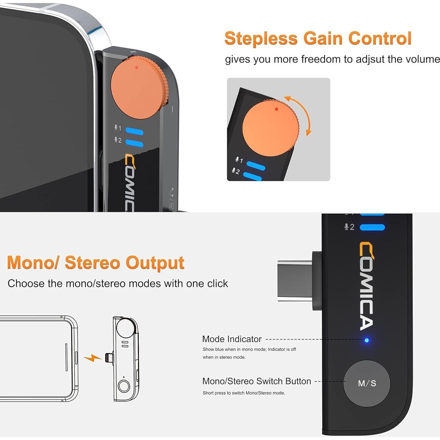 Micrófono Lavalier Inalámbrico Comica Vimo S UC USB-C 200m