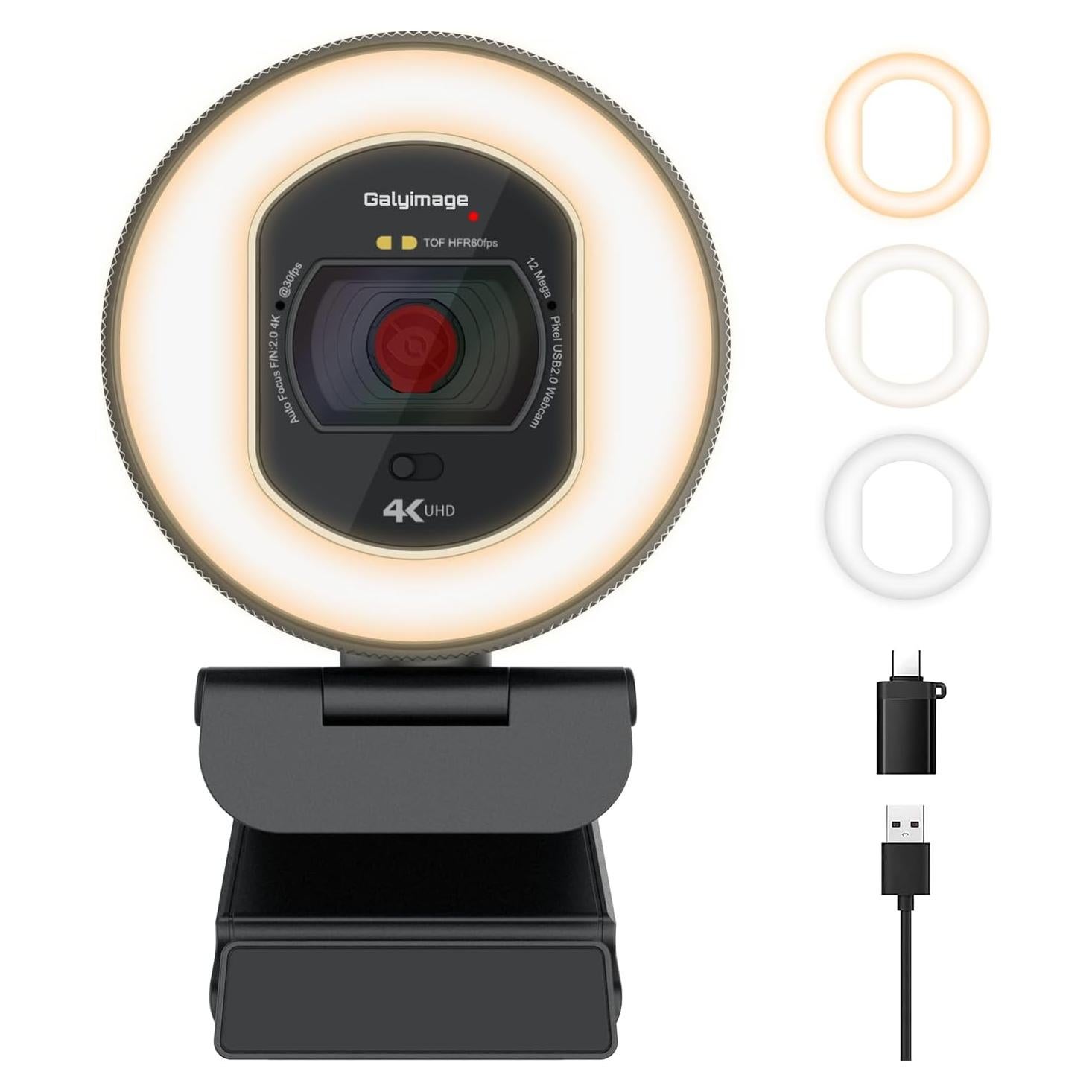 Cámara Web 4K Galyimage con Luz y Micrófonos Duales