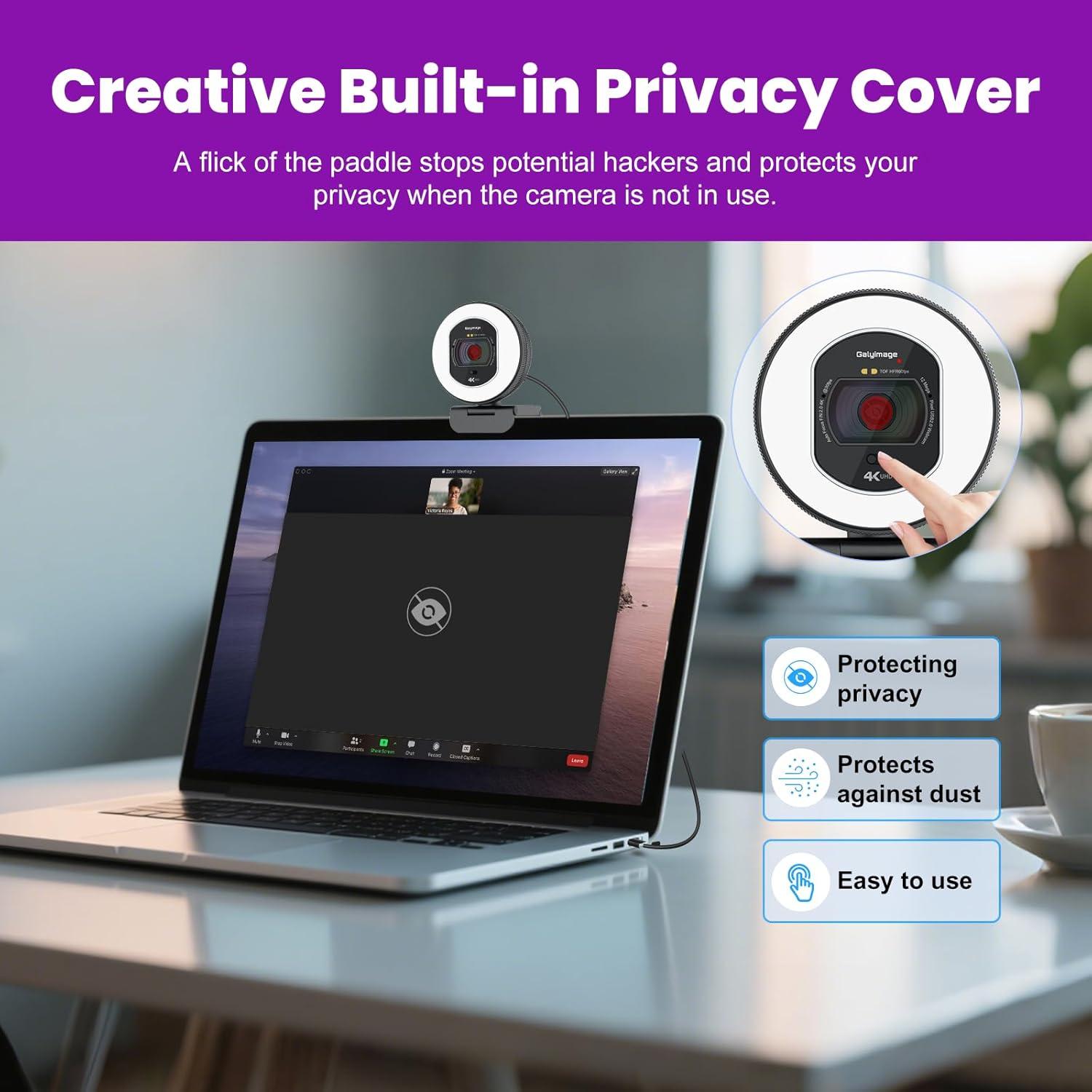 Cámara Web 4K Galyimage con Luz y Micrófonos Duales