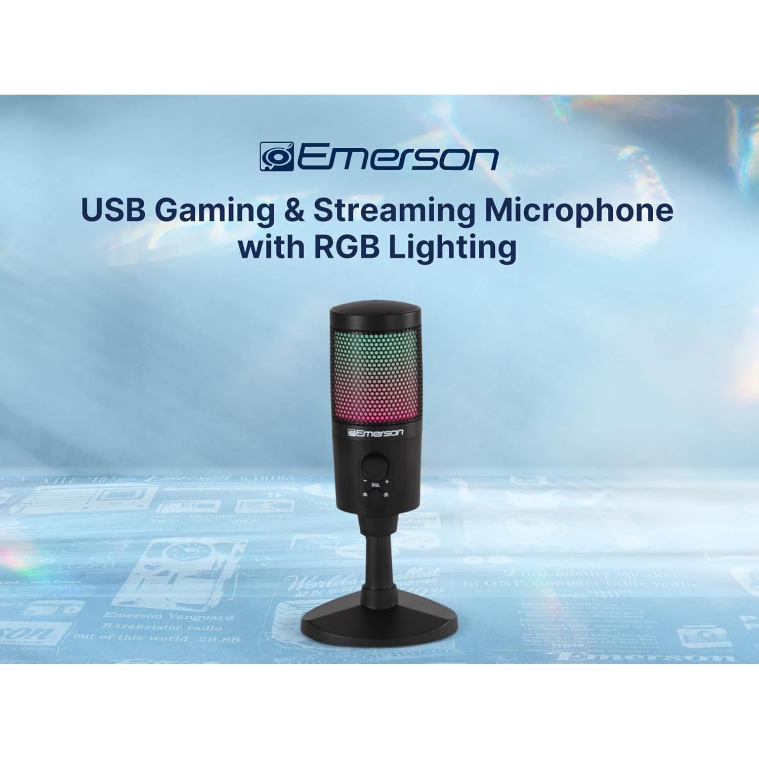Micrófono USB Emerson EAM-9050 para Juegos y Streaming RGB