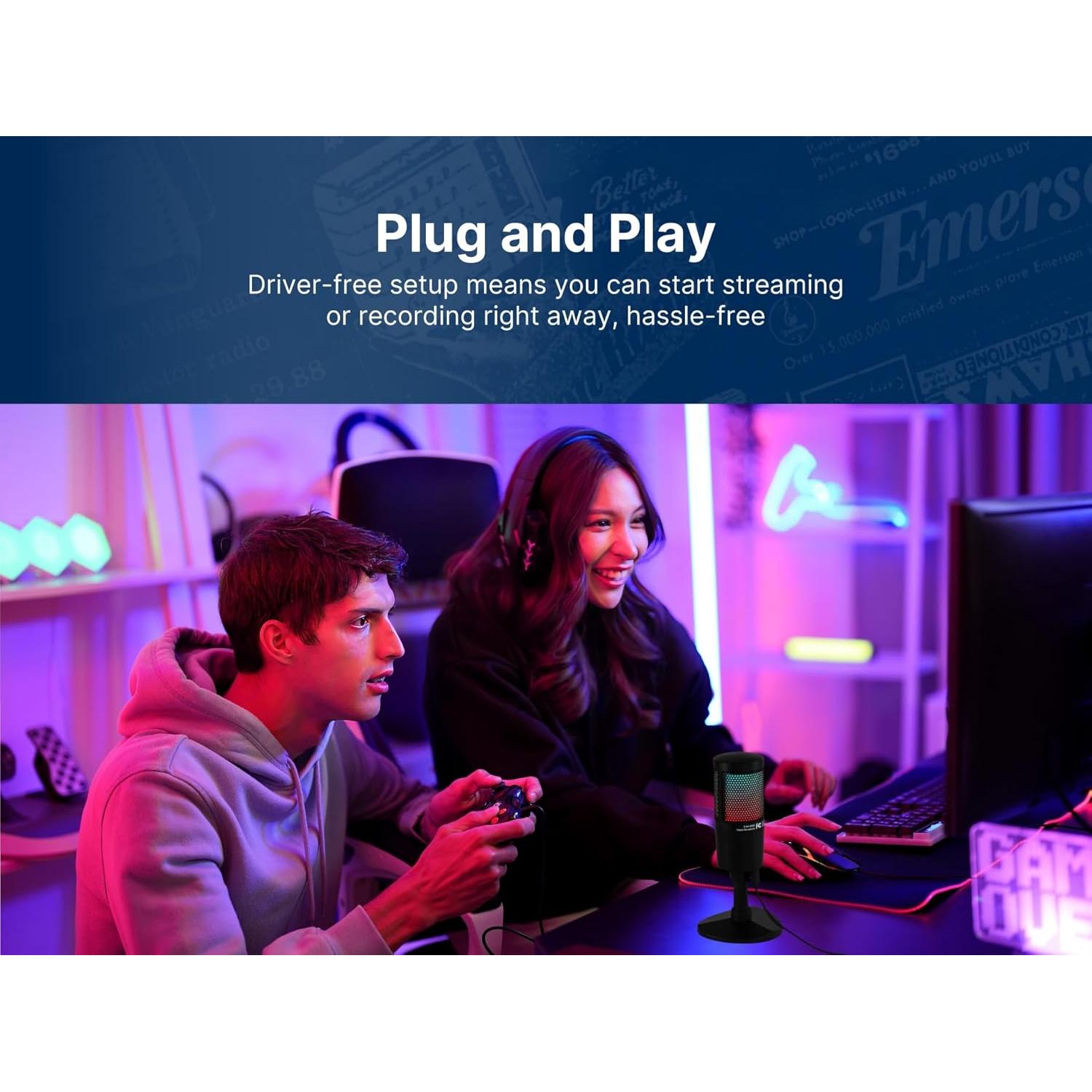 Micrófono USB Emerson EAM-9050 para Juegos y Streaming RGB