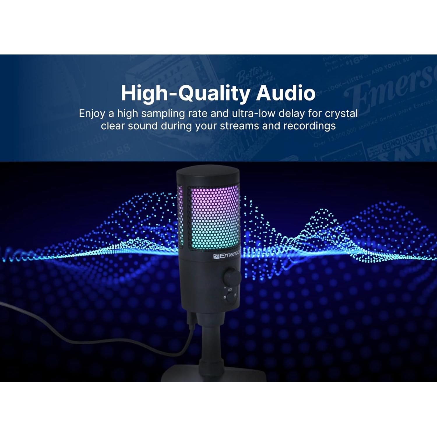 Micrófono USB Emerson EAM-9050 para Juegos y Streaming RGB