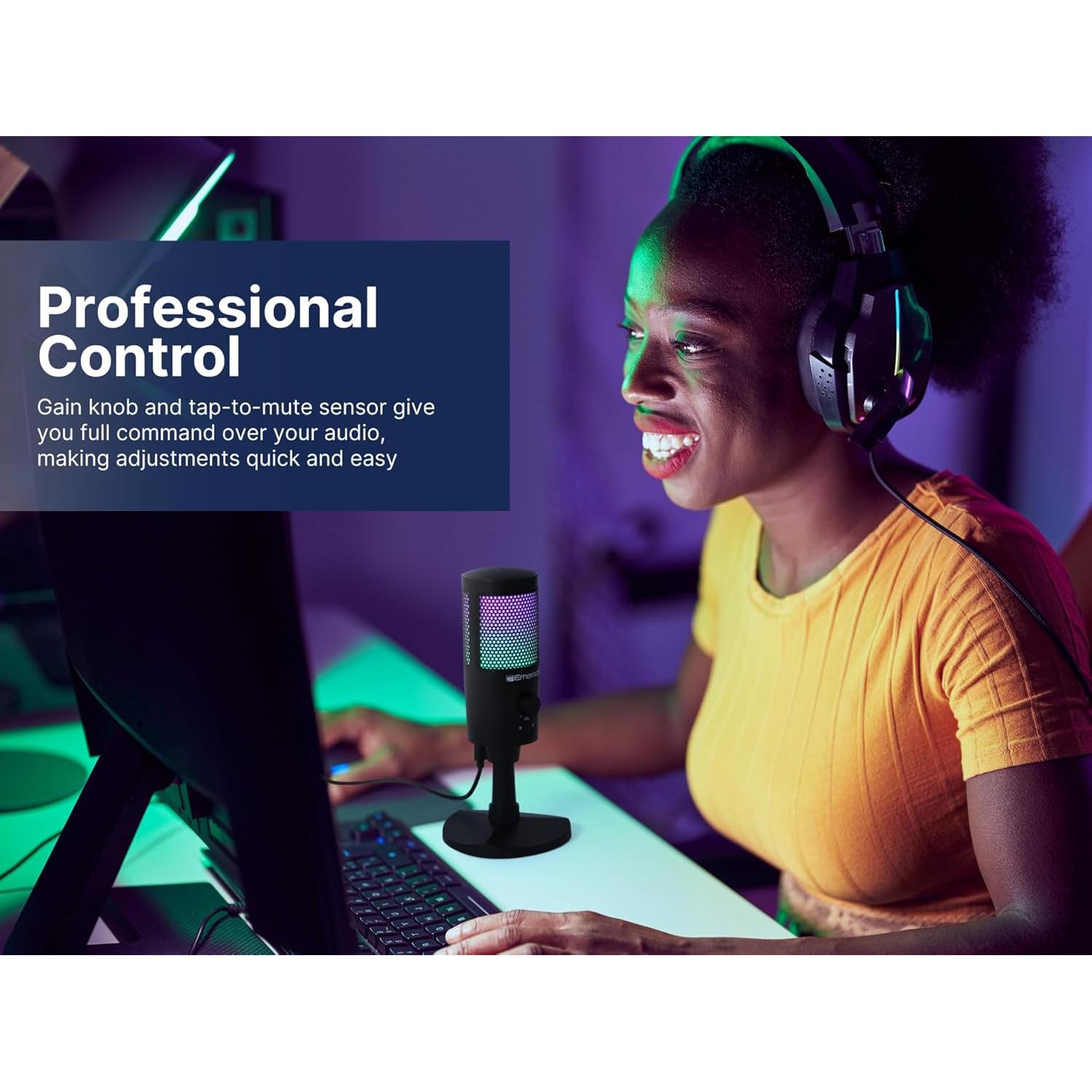 Micrófono USB Emerson EAM-9050 para Juegos y Streaming RGB