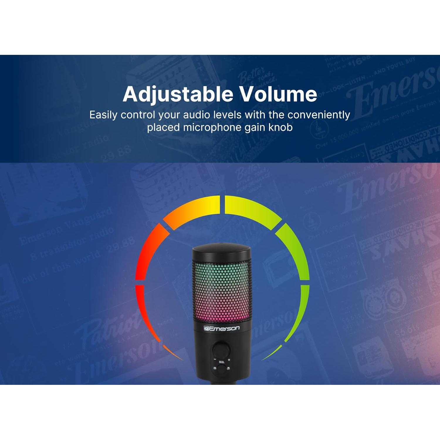 Micrófono USB Emerson EAM-9050 para Juegos y Streaming RGB