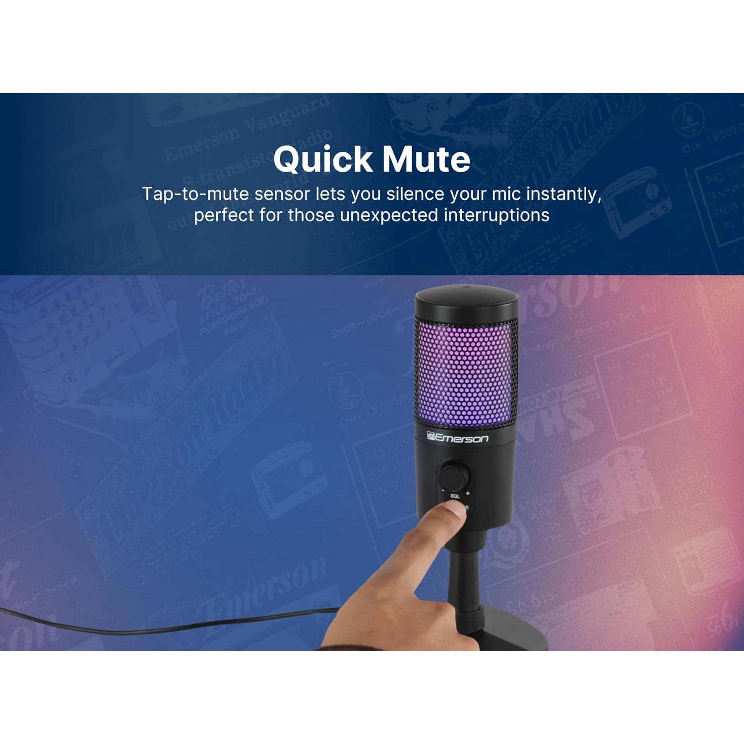 Micrófono USB Emerson EAM-9050 para Juegos y Streaming RGB