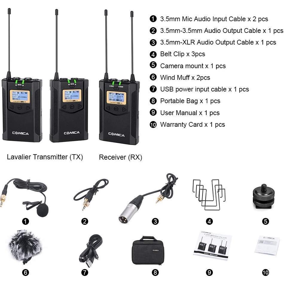 Micrófono Lavalier Inalámbrico Comica CVM-WM100 PLUS 48 Canales