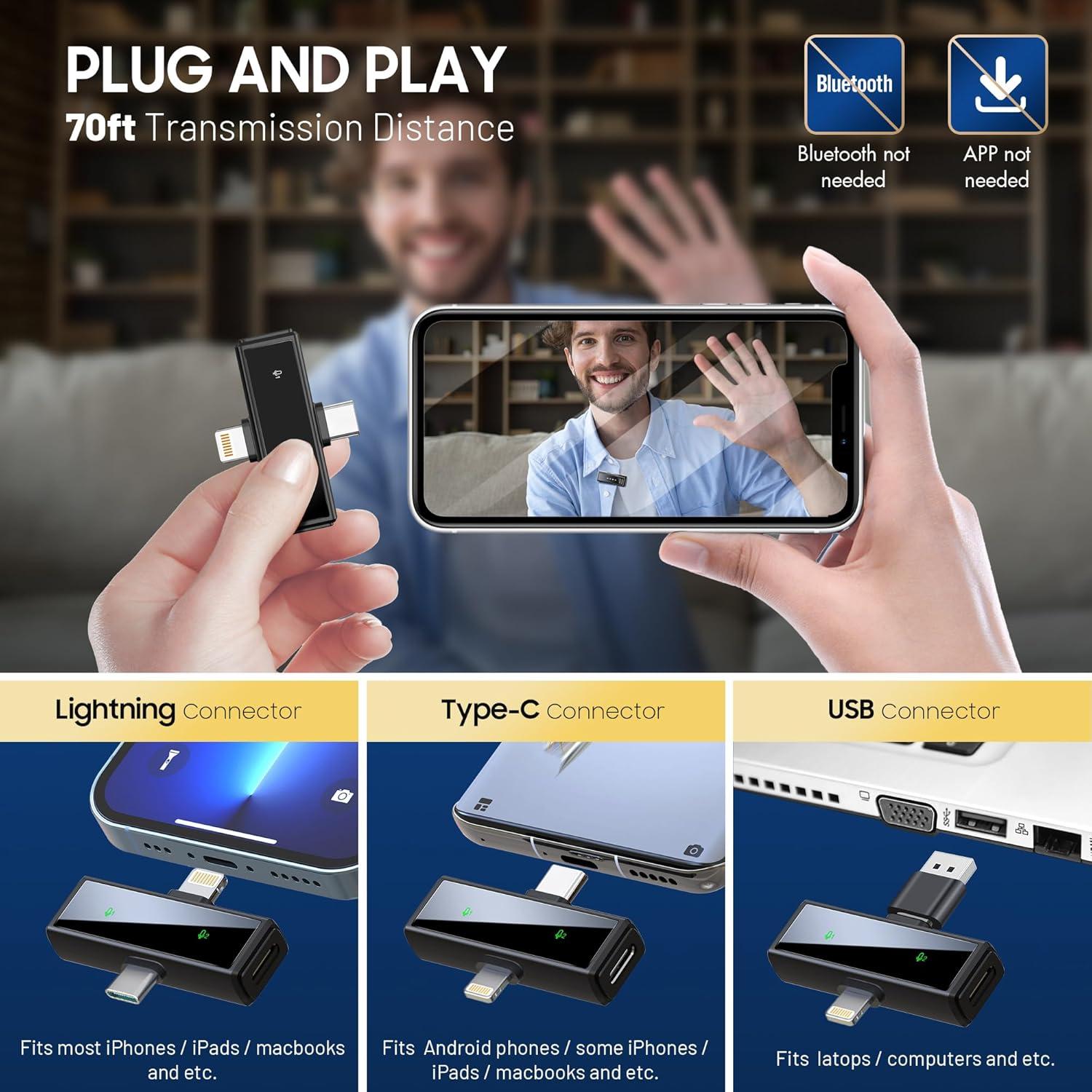 Micrófono Lavalier Inalámbrico CAHAYA con Estuche de Carga