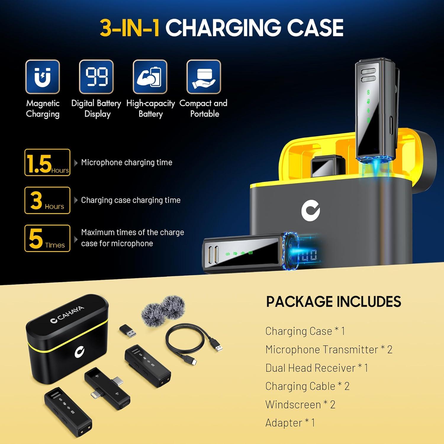 Micrófono Lavalier Inalámbrico CAHAYA con Estuche de Carga