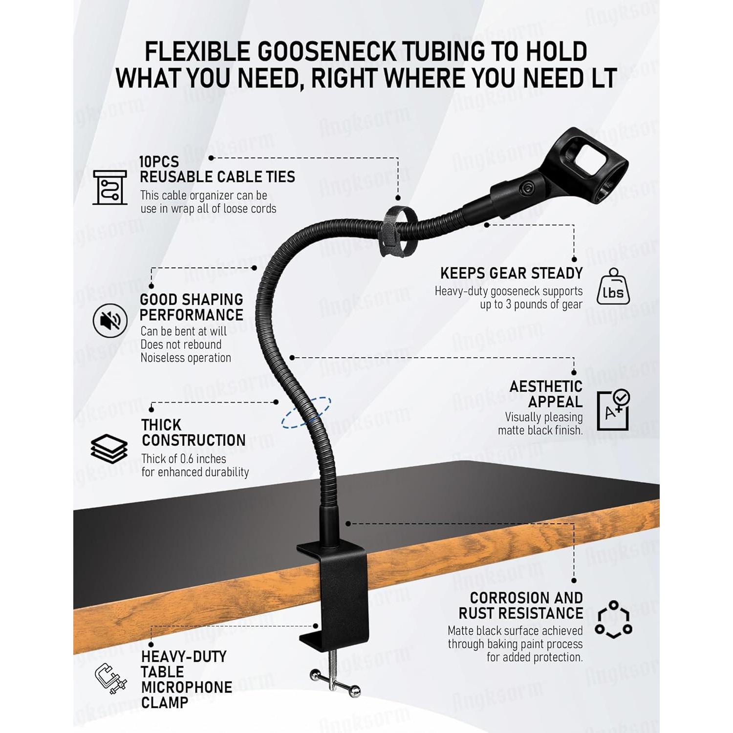Soporte de micrófono flexible TMS-669 con abrazadera negro