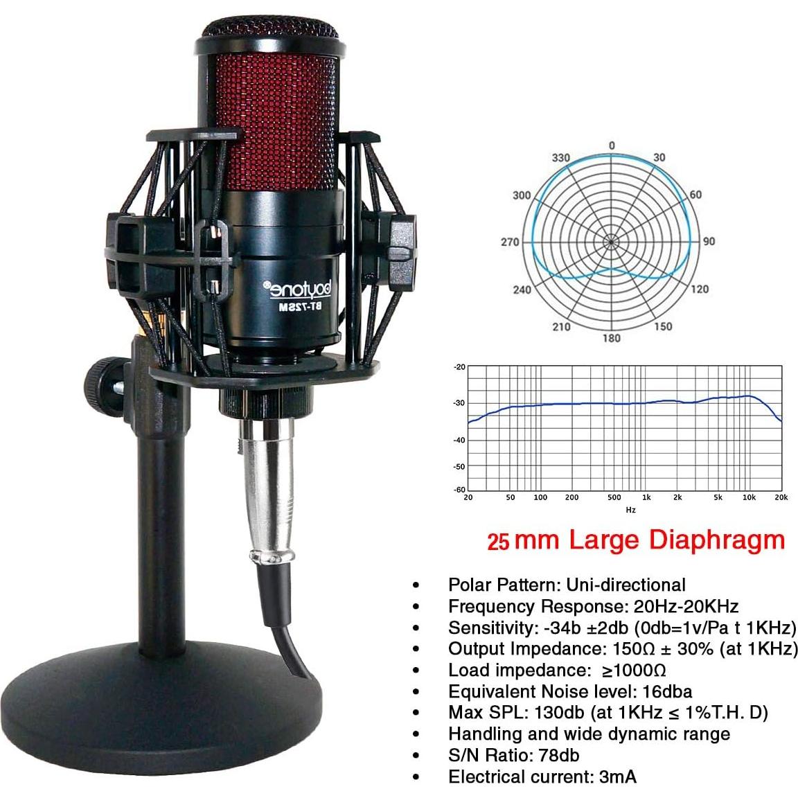 Micrófono USB Boytone BT-72SM Cardioide 25mm para PC y Mac