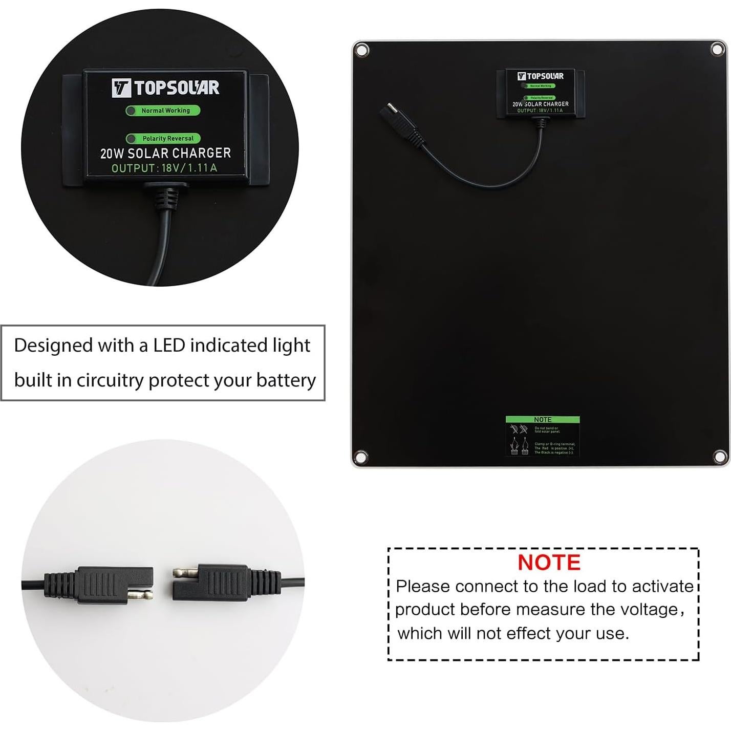 Cargador Solar 20W Topsolar ZL-20W 12V Impermeable