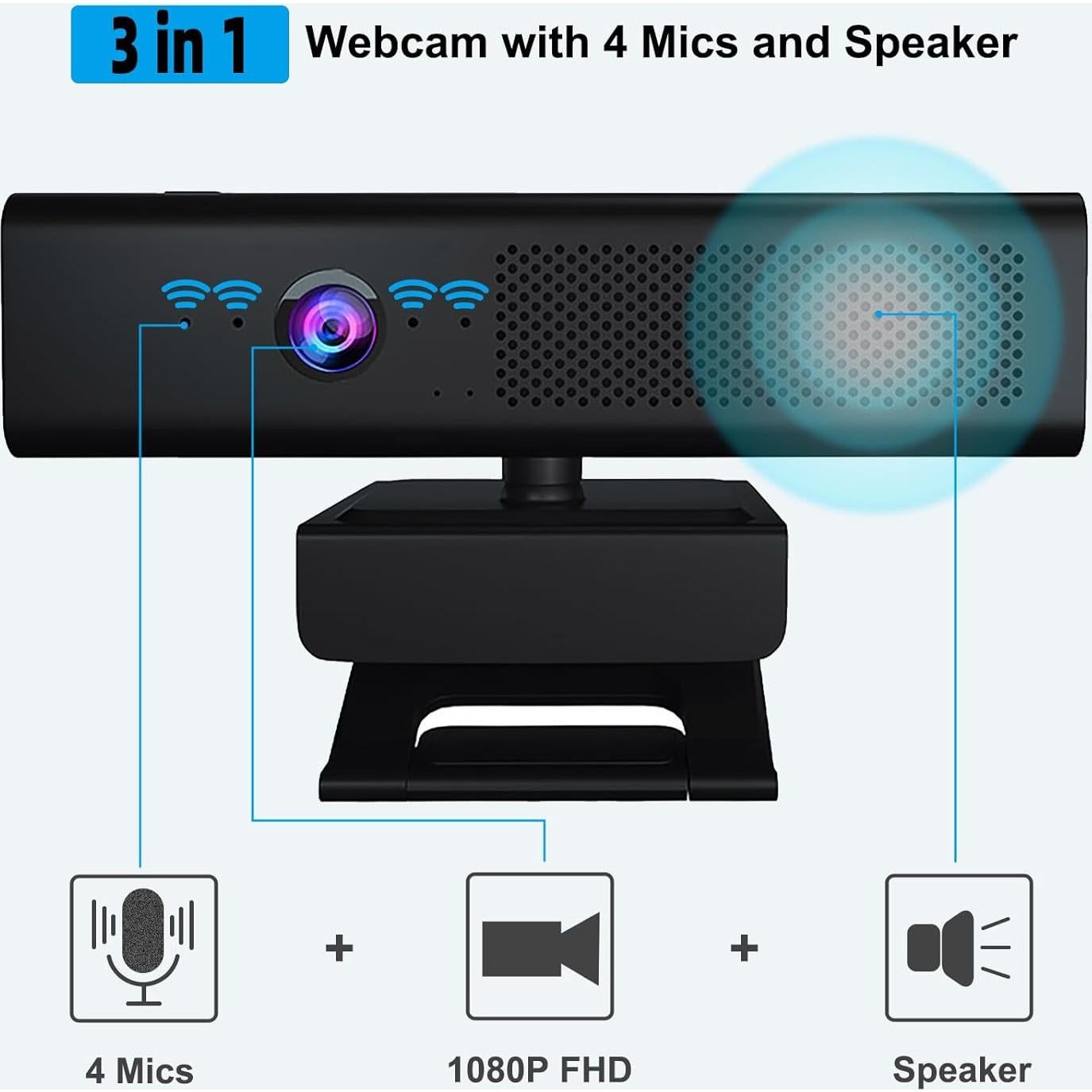 Cámara Web 1080P HD CofunKool H720 3-en-1 con Altavoz y Micrófonos
