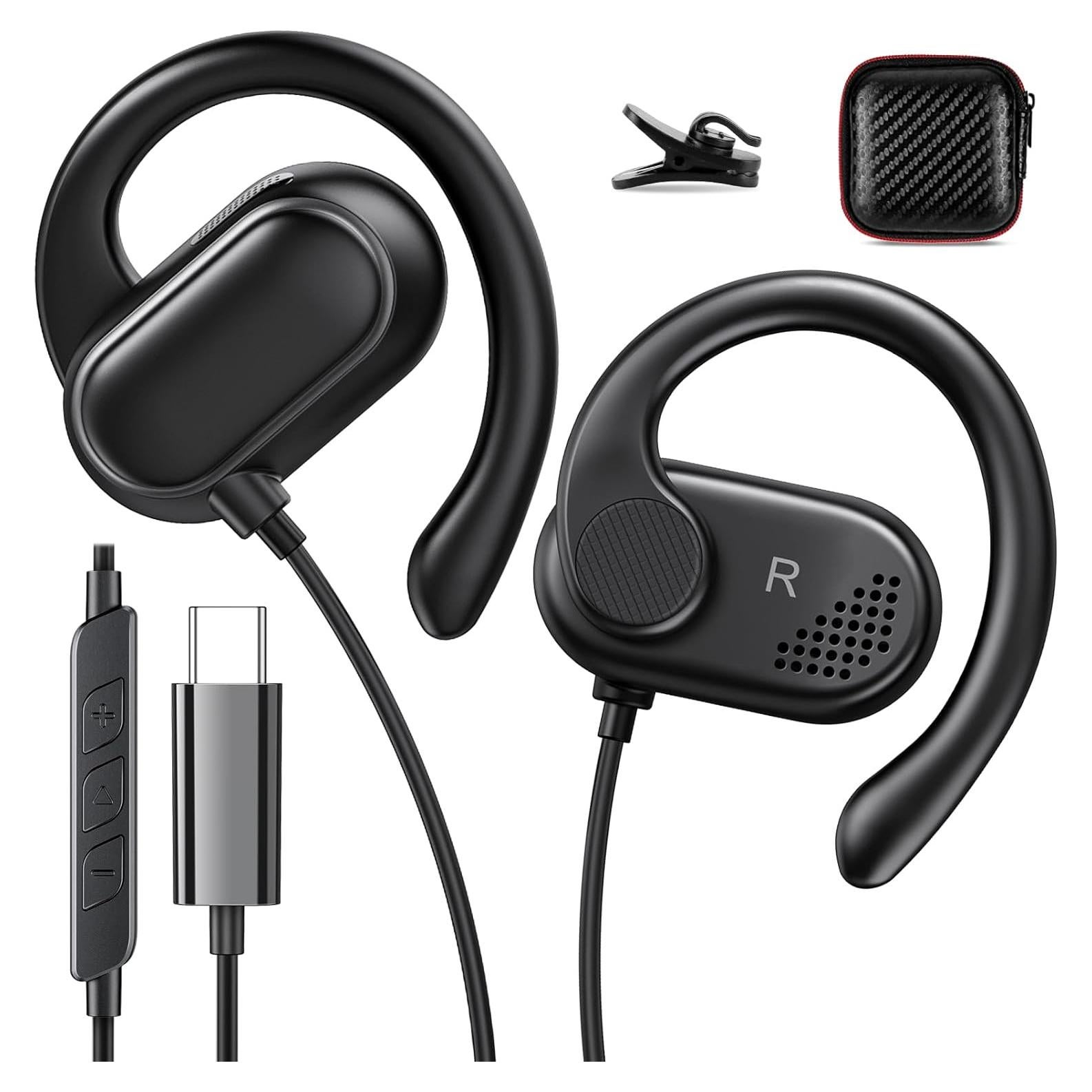 Auriculares USB-C ACANDYA con micrófono y gancho ergonómico