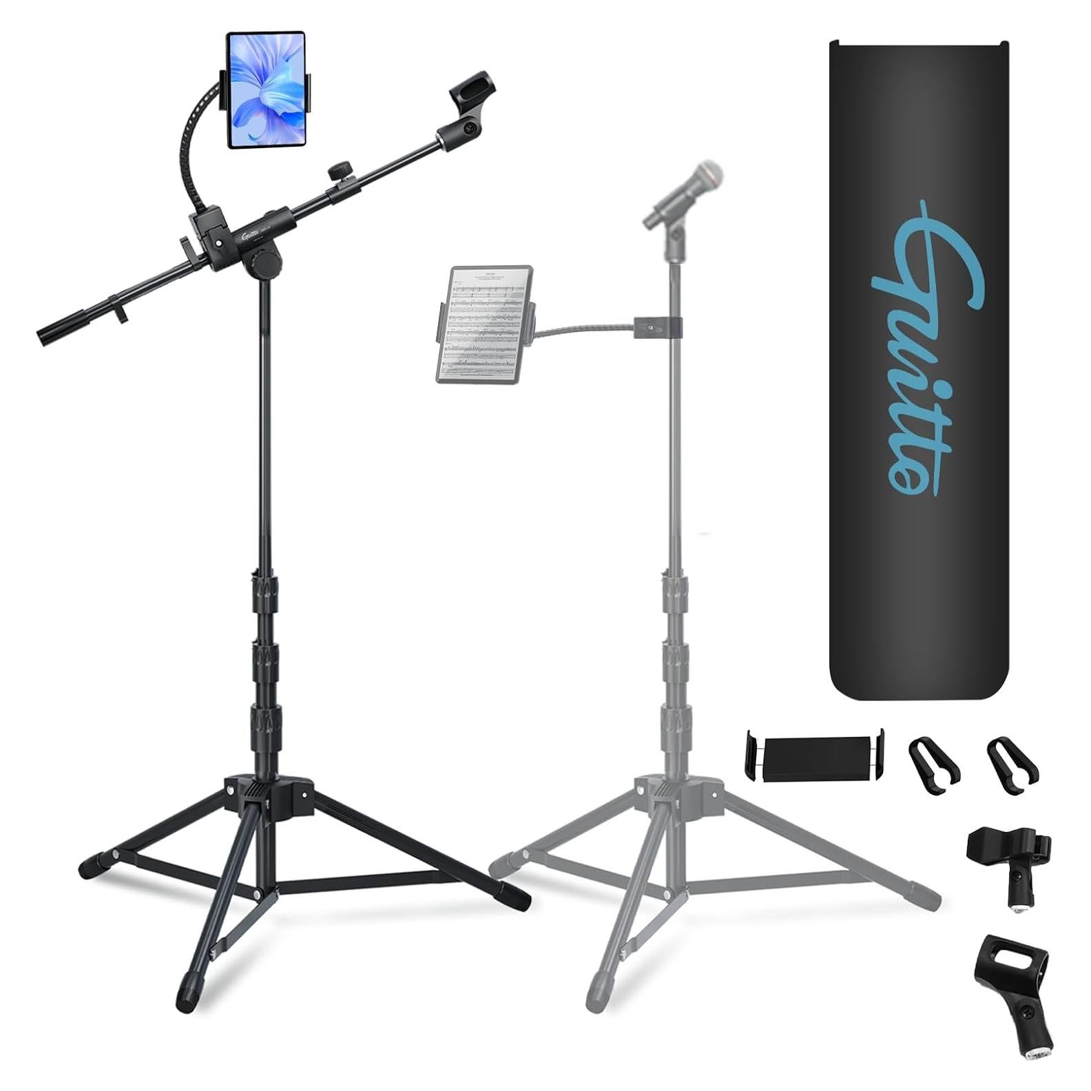 Soporte de Micrófono de Piso GUITTO GMS-04 Ajustable con Soporte para Teléfono