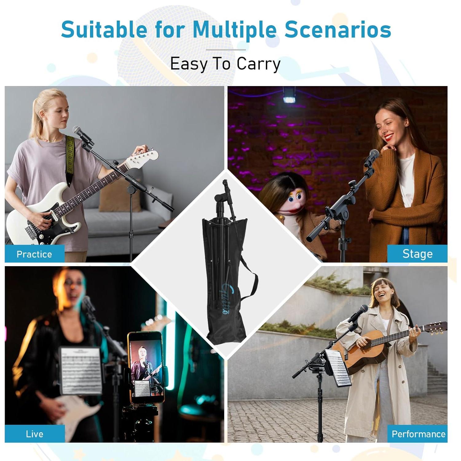 Soporte de Micrófono de Piso GUITTO GMS-04 Ajustable con Soporte para Teléfono